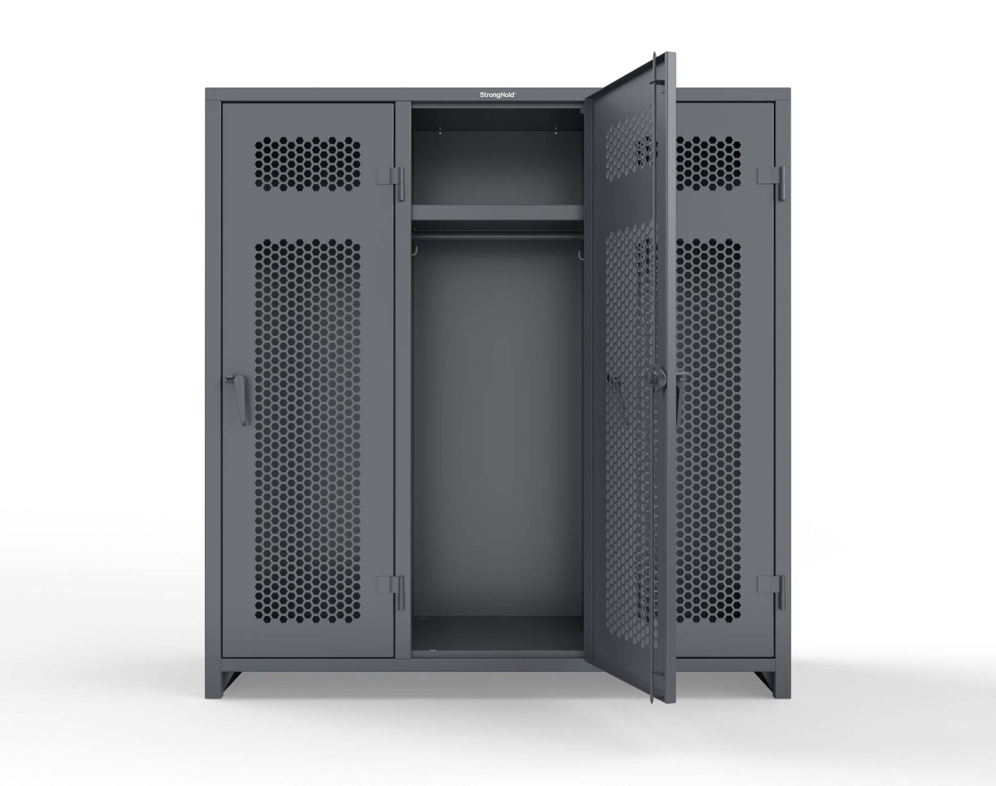 Extra Heavy Duty 14 GA Ventilated Single-Tier Locker with Shelf and Hanger Rod, 3 Compartments - 72 in. W x 24 in. D x 75 in. H - 66-3H-24-1T-L-7024