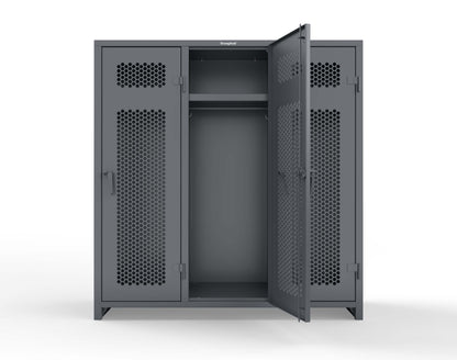 Extra Heavy Duty 14 GA Ventilated Single-Tier Locker with Shelf and Hanger Rod, 3 Compartments - 72 in. W x 24 in. D x 75 in. H - 66-3H-24-1T-L-7024
