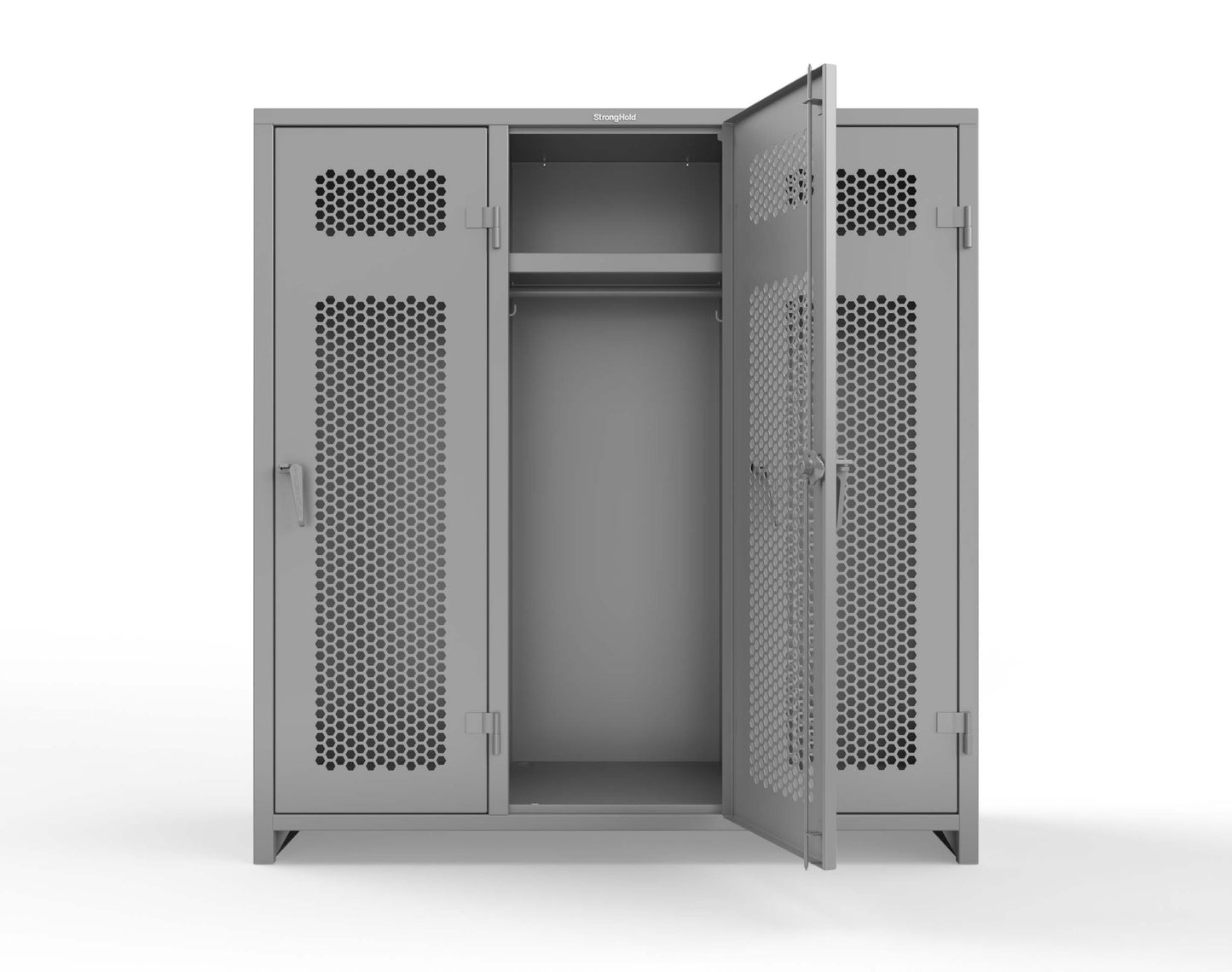 Extra Heavy Duty 14 GA Ventilated Single-Tier Locker with Shelf and Hanger Rod, 3 Compartments - 72 in. W x 24 in. D x 75 in. H - 66-3H-24-1T-L-7037
