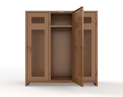 Extra Heavy Duty 14 GA Ventilated Single-Tier Locker with Shelf and Hanger Rod, 3 Compartments - 72 in. W x 24 in. D x 75 in. H - 66-3H-24-1T-L-8025