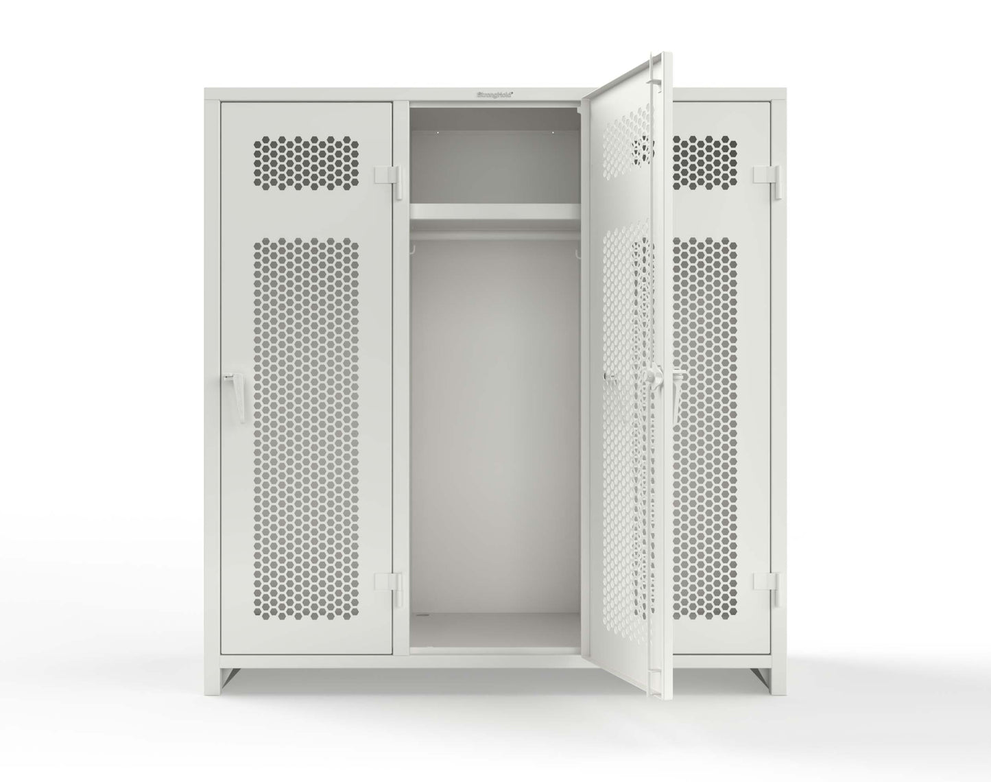 Extra Heavy Duty 14 GA Ventilated Single-Tier Locker with Shelf and Hanger Rod, 3 Compartments - 72 in. W x 24 in. D x 75 in. H - 66-3H-24-1T-L-9003