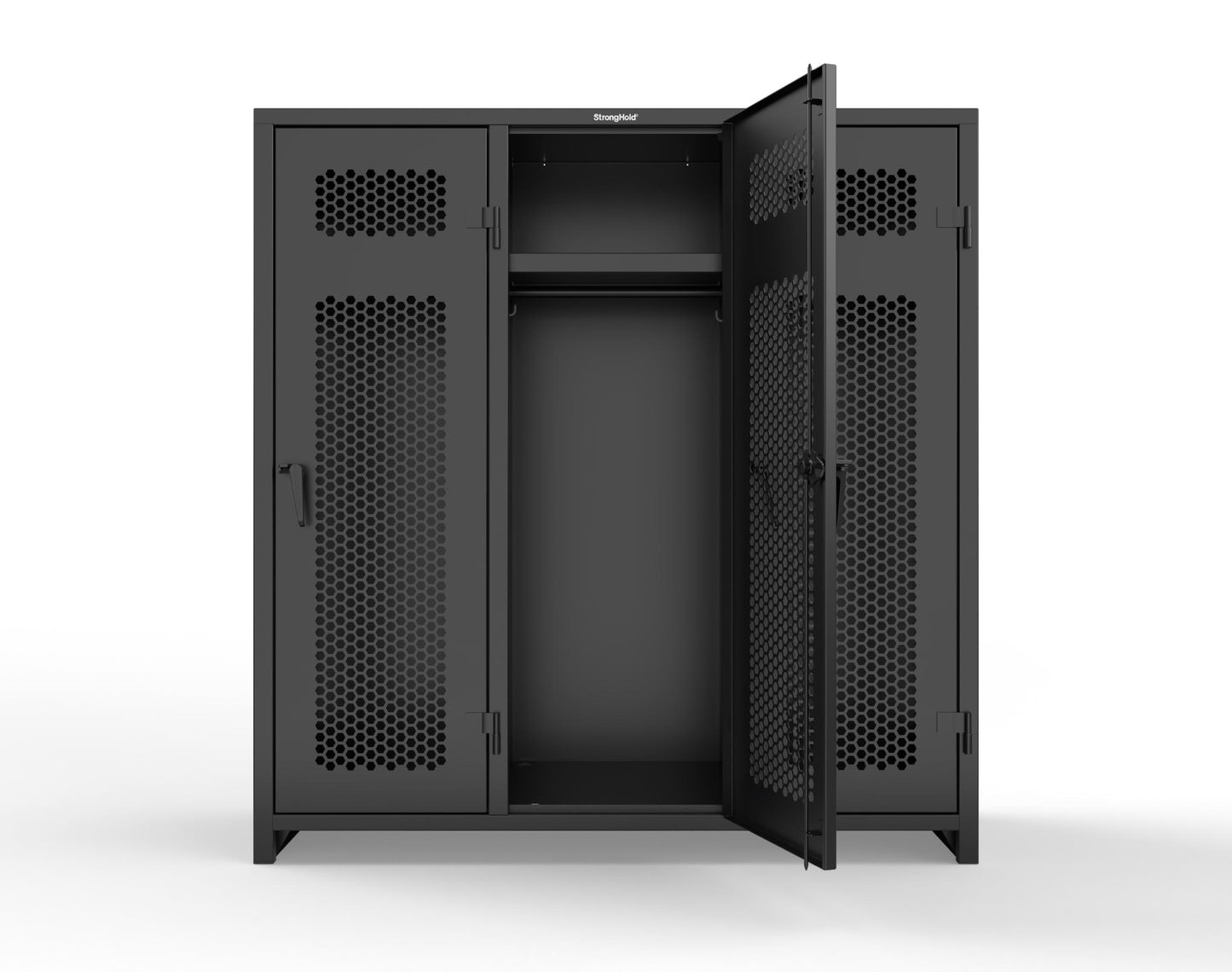 Extra Heavy Duty 14 GA Ventilated Single-Tier Locker with Shelf and Hanger Rod, 3 Compartments - 72 in. W x 24 in. D x 75 in. H - 66-3H-24-1T-L-9005
