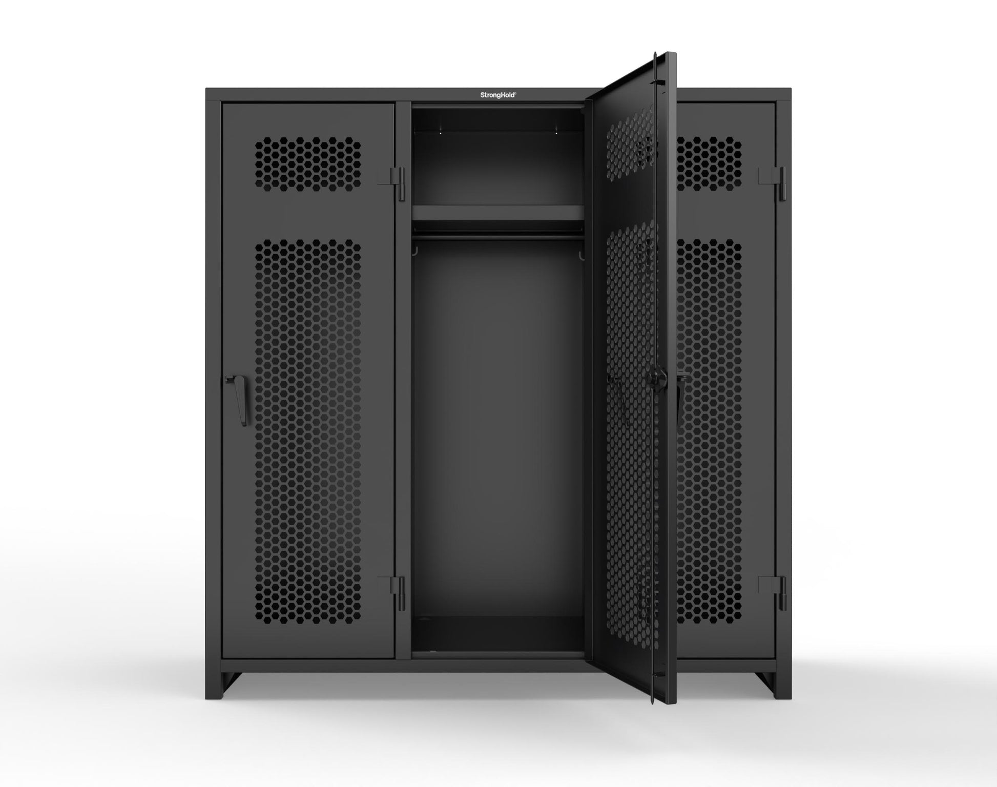 Extra Heavy Duty 14 GA Ventilated Single-Tier Locker with Shelf and Hanger Rod, 3 Compartments - 72 in. W x 24 in. D x 75 in. H - 66-3H-24-1T-L-9005