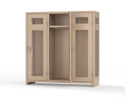 Extra Heavy Duty 14 GA Ventilated Single-Tier Locker with Shelf and Hanger Rod, 3 Compartments - 72 in. W x 24 in. D x 75 in. H - 66-3H-24-1T-L-1019