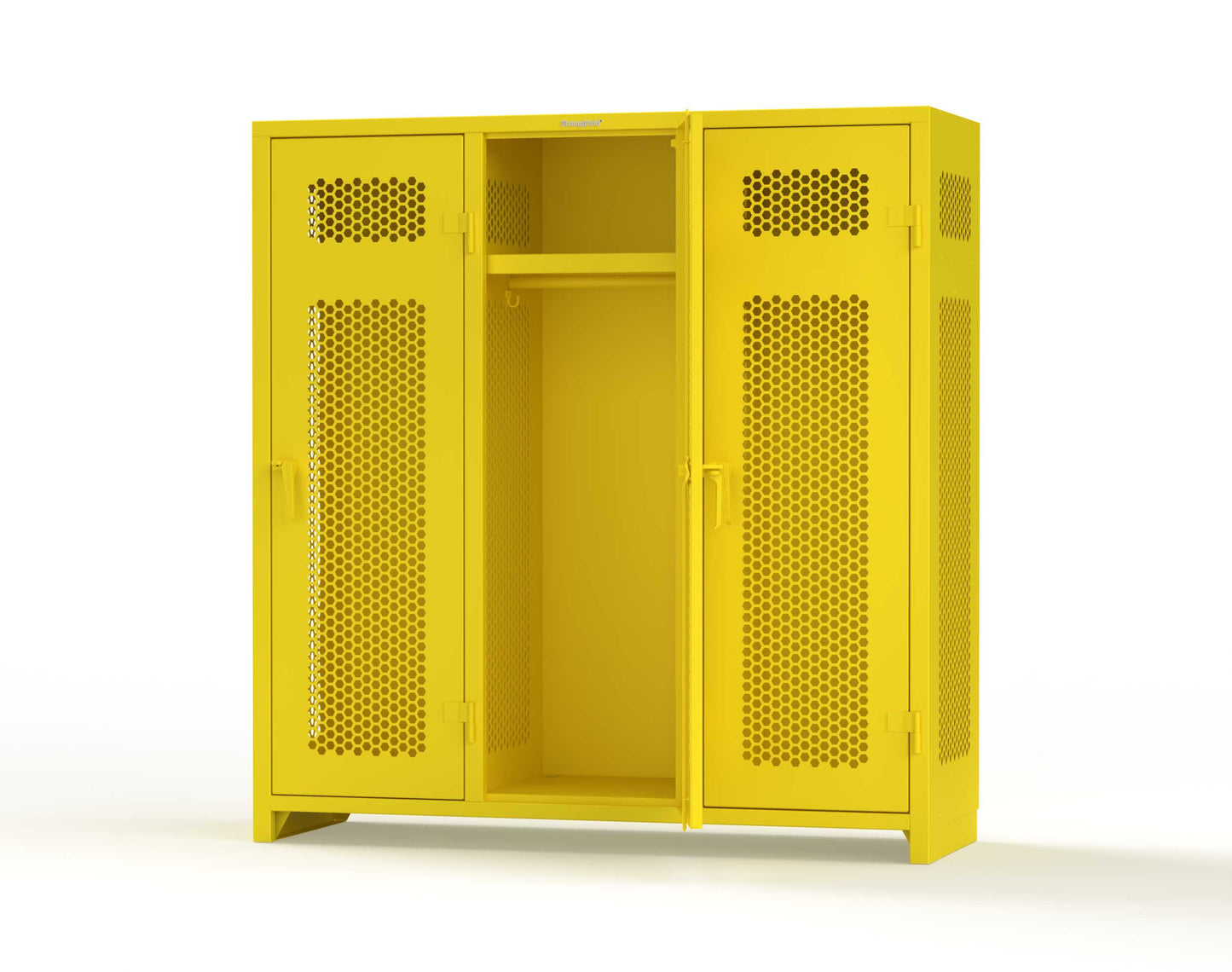 Extra Heavy Duty 14 GA Ventilated Single-Tier Locker with Shelf and Hanger Rod, 3 Compartments - 72 in. W x 24 in. D x 75 in. H - 66-3H-24-1T-L-1023