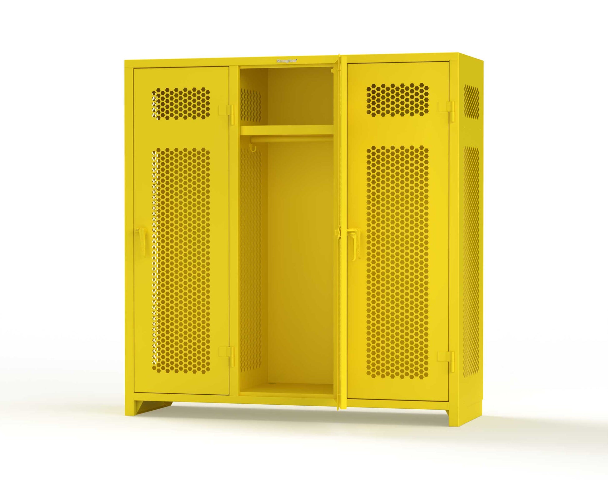 Extra Heavy Duty 14 GA Ventilated Single-Tier Locker with Shelf and Hanger Rod, 3 Compartments - 72 in. W x 24 in. D x 75 in. H - 66-3H-24-1T-L-1023