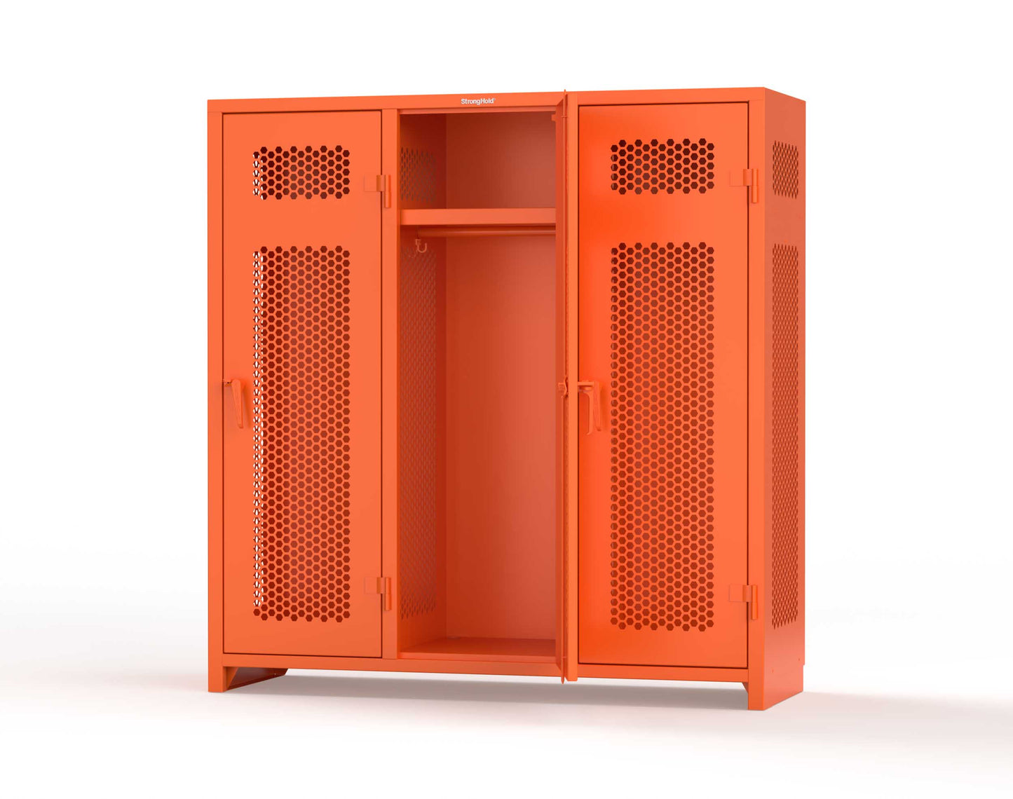 Extra Heavy Duty 14 GA Ventilated Single-Tier Locker with Shelf and Hanger Rod, 3 Compartments - 72 in. W x 24 in. D x 75 in. H - 66-3H-24-1T-L-2004