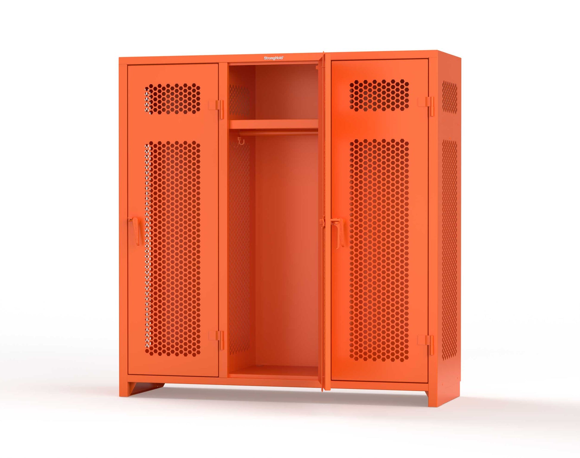 Extra Heavy Duty 14 GA Ventilated Single-Tier Locker with Shelf and Hanger Rod, 3 Compartments - 72 in. W x 24 in. D x 75 in. H - 66-3H-24-1T-L-2004