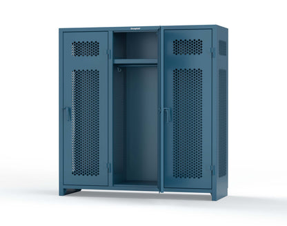 Extra Heavy Duty 14 GA Ventilated Single-Tier Locker with Shelf and Hanger Rod, 3 Compartments - 72 in. W x 24 in. D x 75 in. H - 66-3H-24-1T-L-5010
