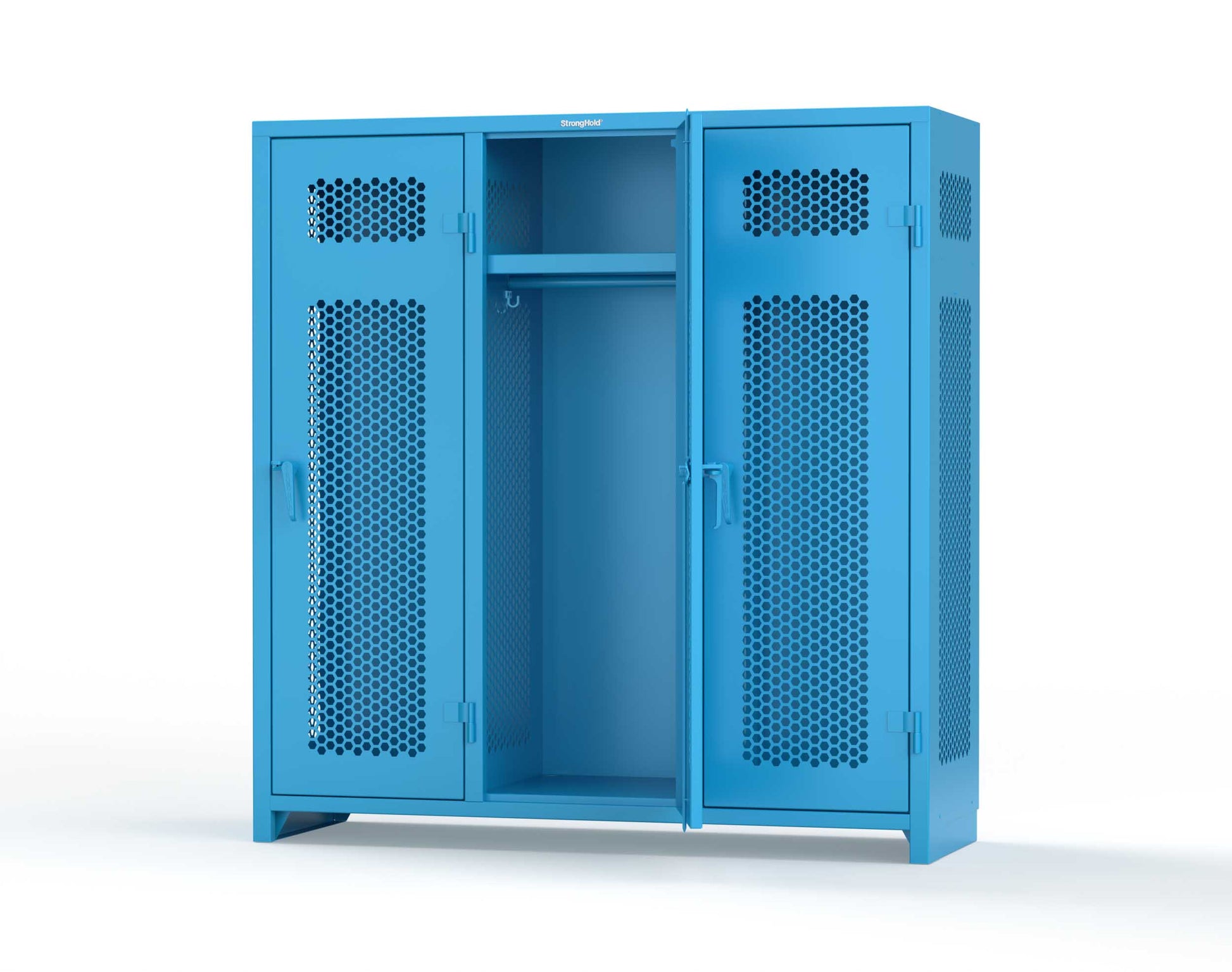 Extra Heavy Duty 14 GA Ventilated Single-Tier Locker with Shelf and Hanger Rod, 3 Compartments - 72 in. W x 24 in. D x 75 in. H - 66-3H-24-1T-L-5012