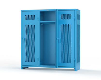 Extra Heavy Duty 14 GA Ventilated Single-Tier Locker with Shelf and Hanger Rod, 3 Compartments - 72 in. W x 24 in. D x 75 in. H - 66-3H-24-1T-L-5012