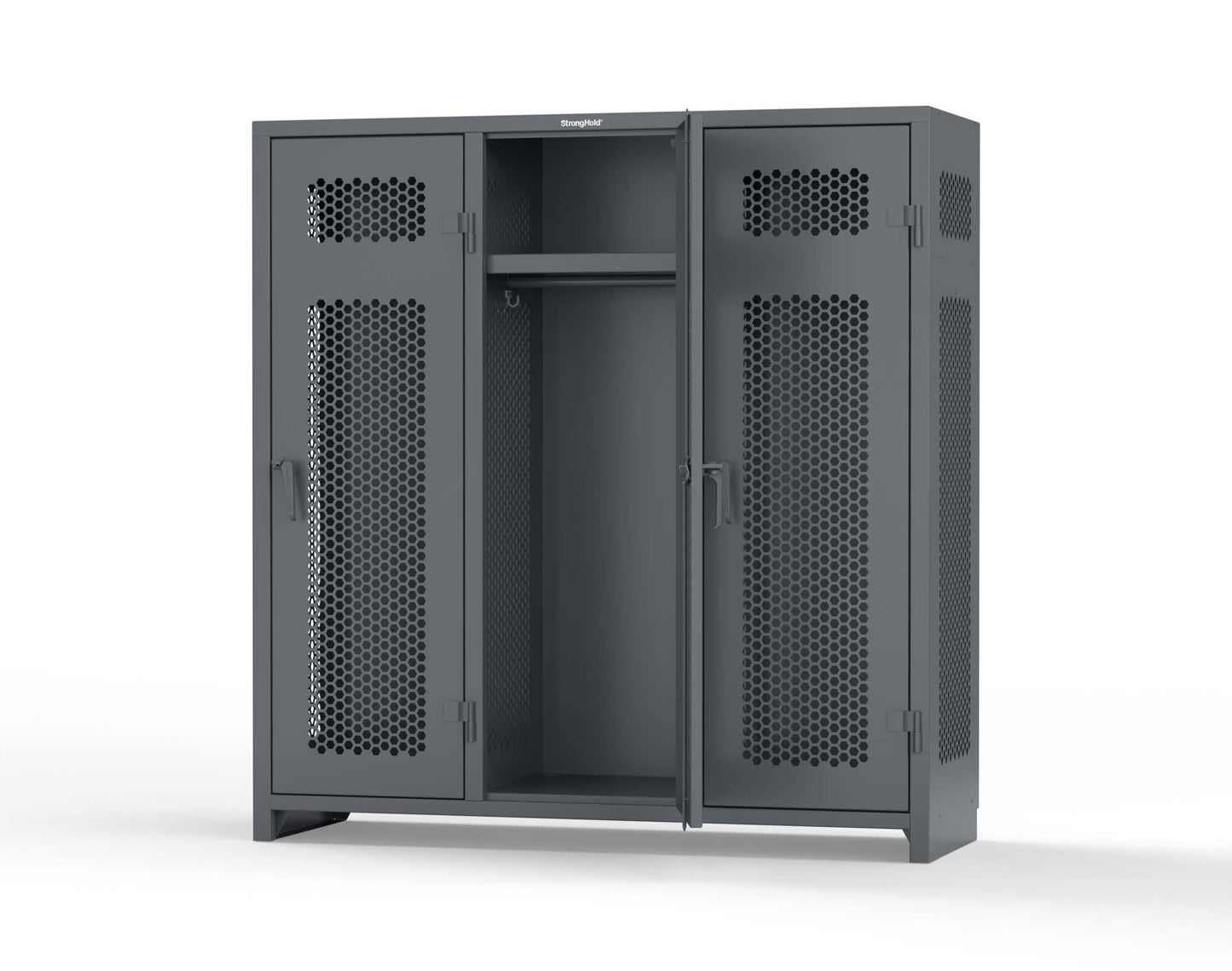 Extra Heavy Duty 14 GA Ventilated Single-Tier Locker with Shelf and Hanger Rod, 3 Compartments - 72 in. W x 24 in. D x 75 in. H - 66-3H-24-1T-L-7024