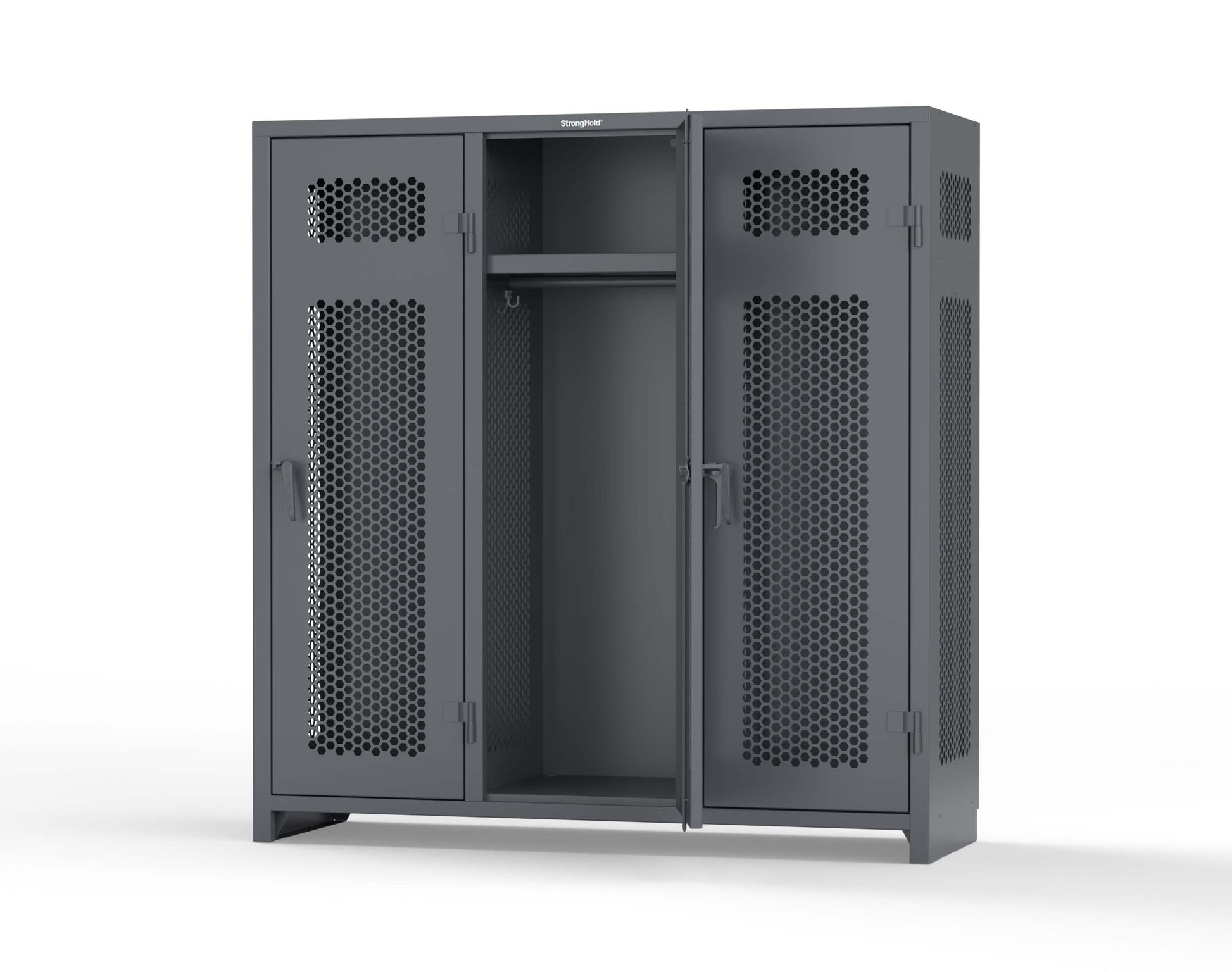 Extra Heavy Duty 14 GA Ventilated Single-Tier Locker with Shelf and Hanger Rod, 3 Compartments - 72 in. W x 24 in. D x 75 in. H - 66-3H-24-1T-L-7024