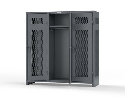 Extra Heavy Duty 14 GA Ventilated Single-Tier Locker with Shelf and Hanger Rod, 3 Compartments - 72 in. W x 24 in. D x 75 in. H - 66-3H-24-1T-L-7024