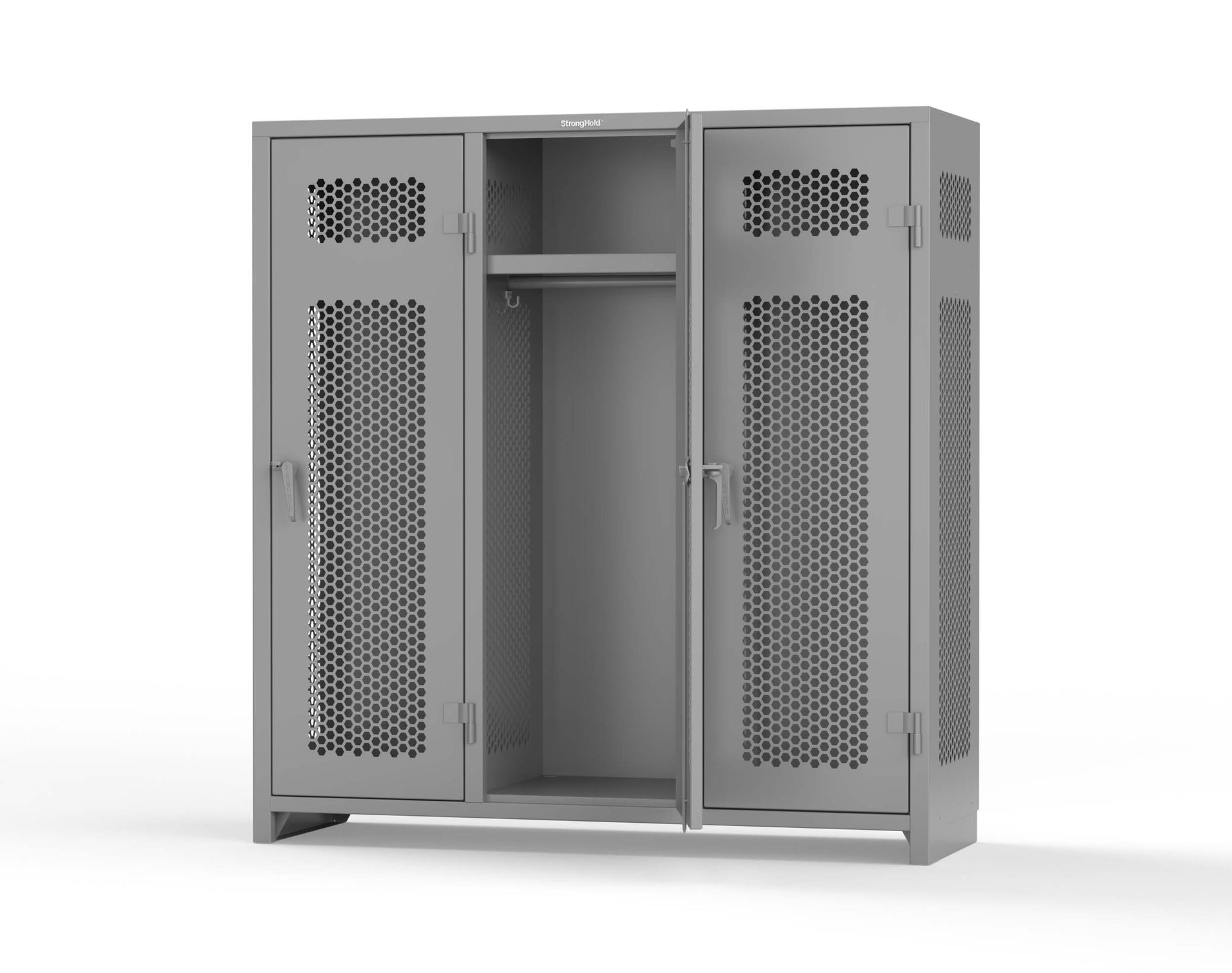 Extra Heavy Duty 14 GA Ventilated Single-Tier Locker with Shelf and Hanger Rod, 3 Compartments - 72 in. W x 24 in. D x 75 in. H - 66-3H-24-1T-L-7037