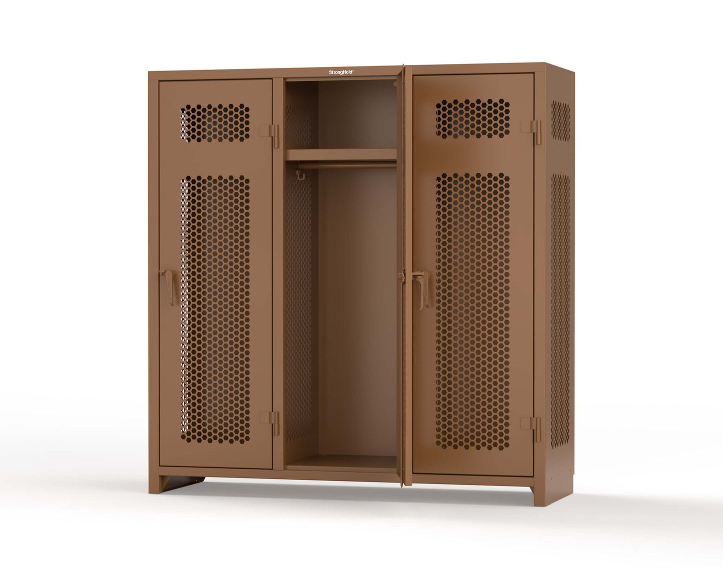 Extra Heavy Duty 14 GA Ventilated Single-Tier Locker with Shelf and Hanger Rod, 3 Compartments - 72 in. W x 24 in. D x 75 in. H - 66-3H-24-1T-L-8025