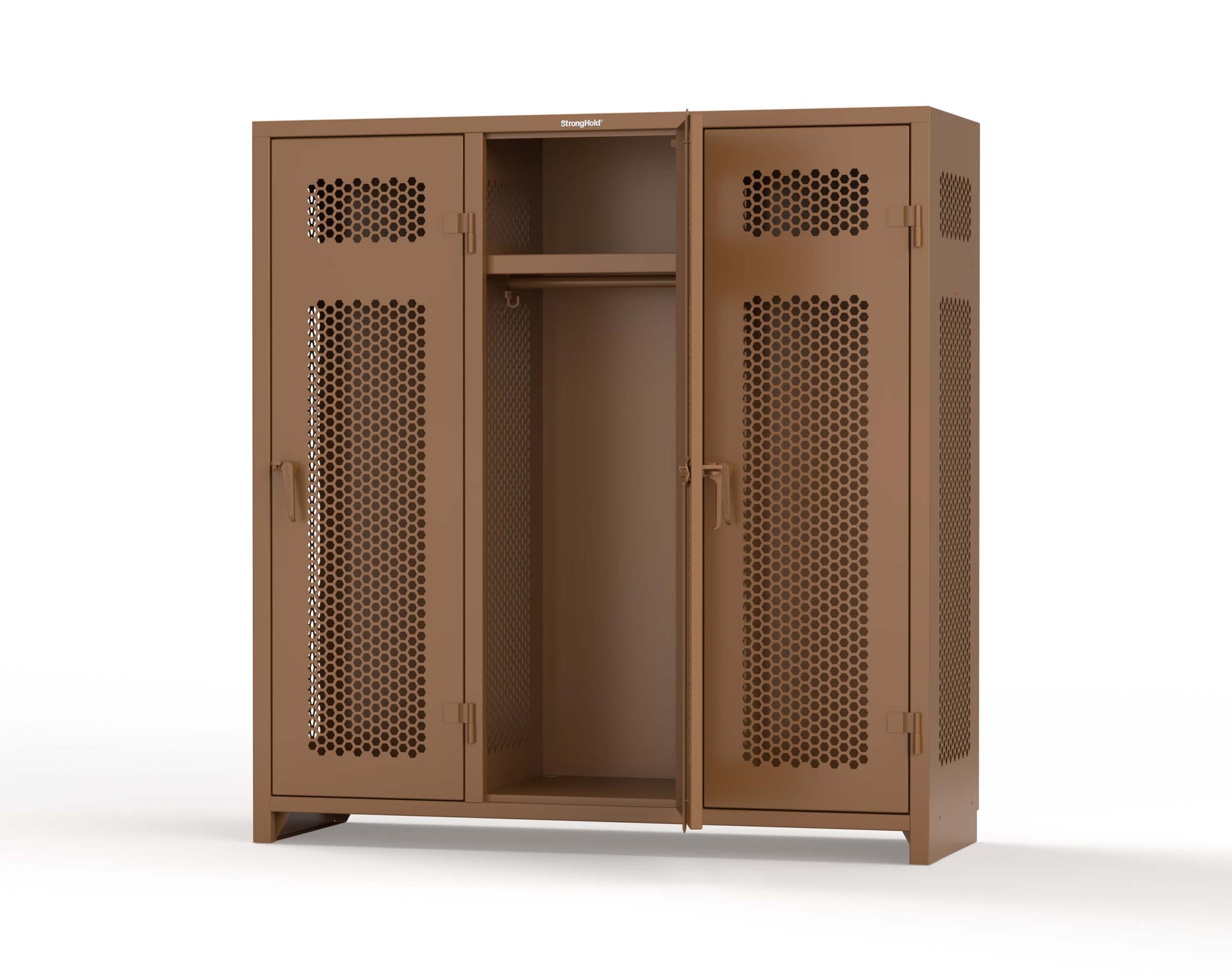 Extra Heavy Duty 14 GA Ventilated Single-Tier Locker with Shelf and Hanger Rod, 3 Compartments - 72 in. W x 24 in. D x 75 in. H - 66-3H-24-1T-L-8025
