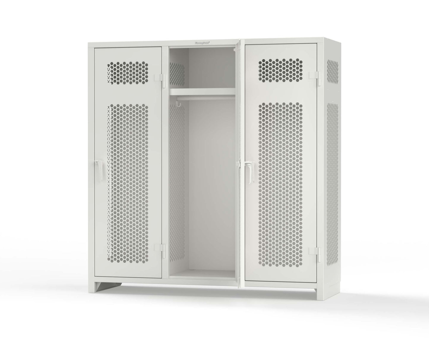 Extra Heavy Duty 14 GA Ventilated Single-Tier Locker with Shelf and Hanger Rod, 3 Compartments - 72 in. W x 24 in. D x 75 in. H - 66-3H-24-1T-L-9003