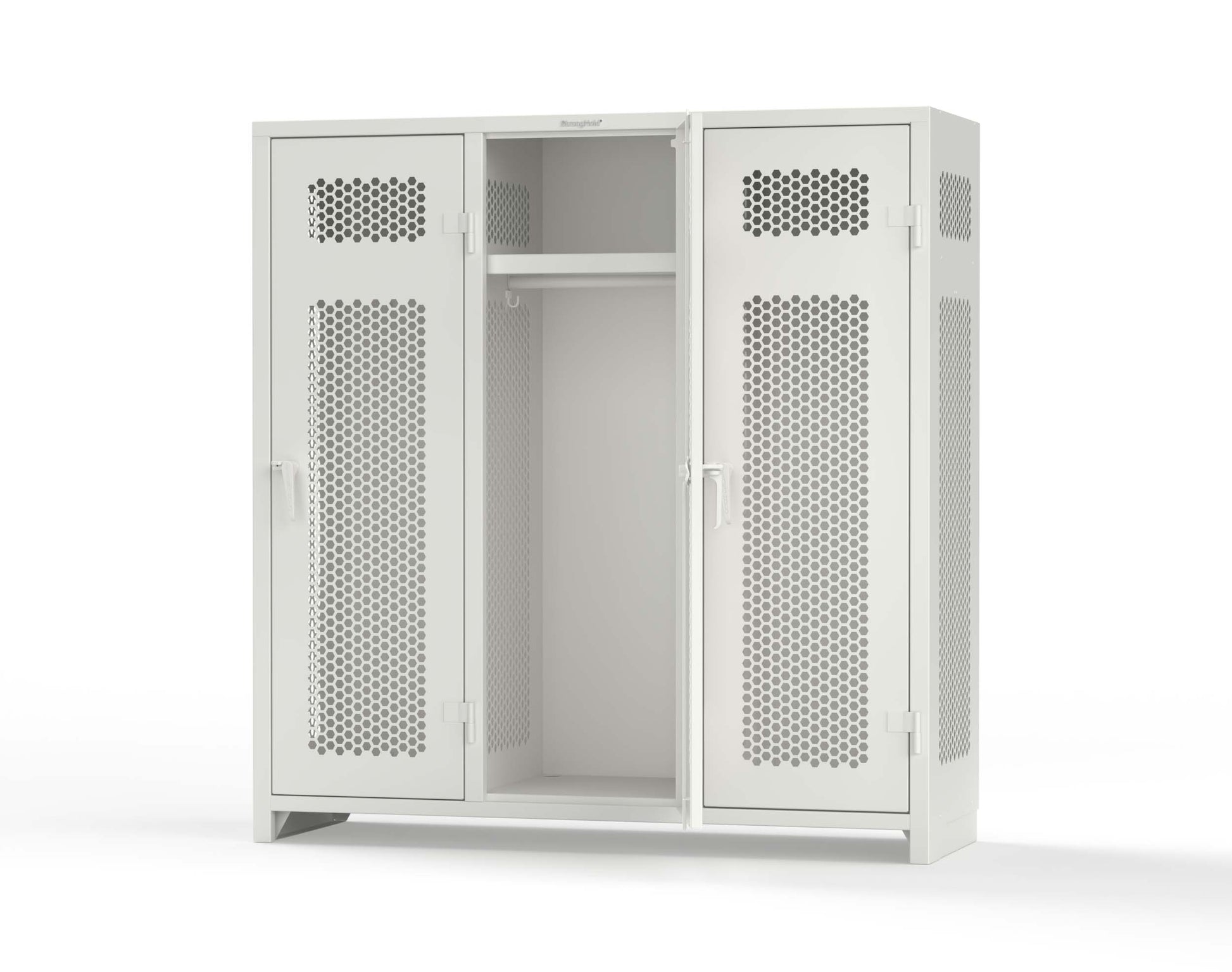 Extra Heavy Duty 14 GA Ventilated Single-Tier Locker with Shelf and Hanger Rod, 3 Compartments - 72 in. W x 24 in. D x 75 in. H - 66-3H-24-1T-L-9003