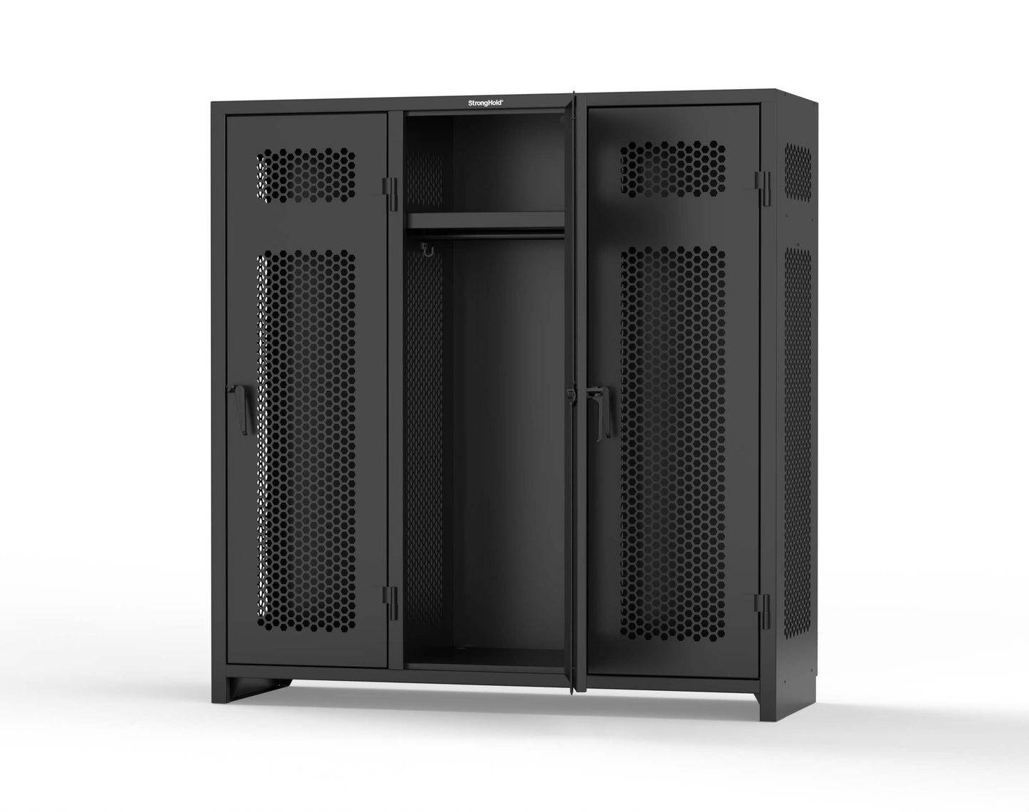 Extra Heavy Duty 14 GA Ventilated Single-Tier Locker with Shelf and Hanger Rod, 3 Compartments - 72 in. W x 24 in. D x 75 in. H - 66-3H-24-1T-L-9005