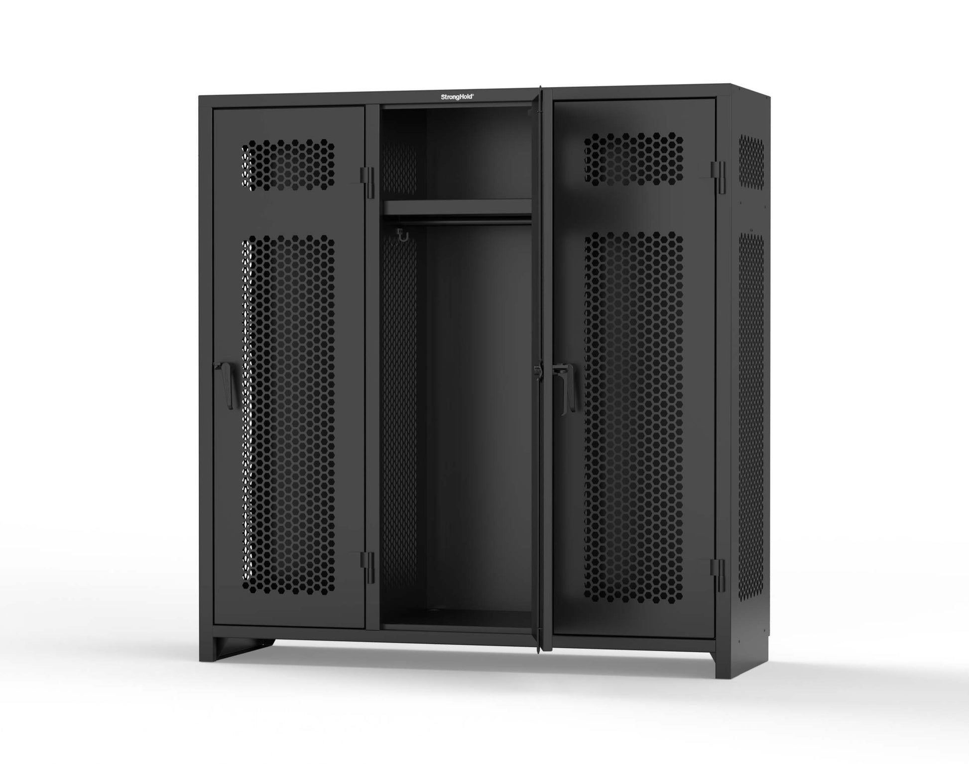 Extra Heavy Duty 14 GA Ventilated Single-Tier Locker with Shelf and Hanger Rod, 3 Compartments - 72 in. W x 24 in. D x 75 in. H - 66-3H-24-1T-L-9005