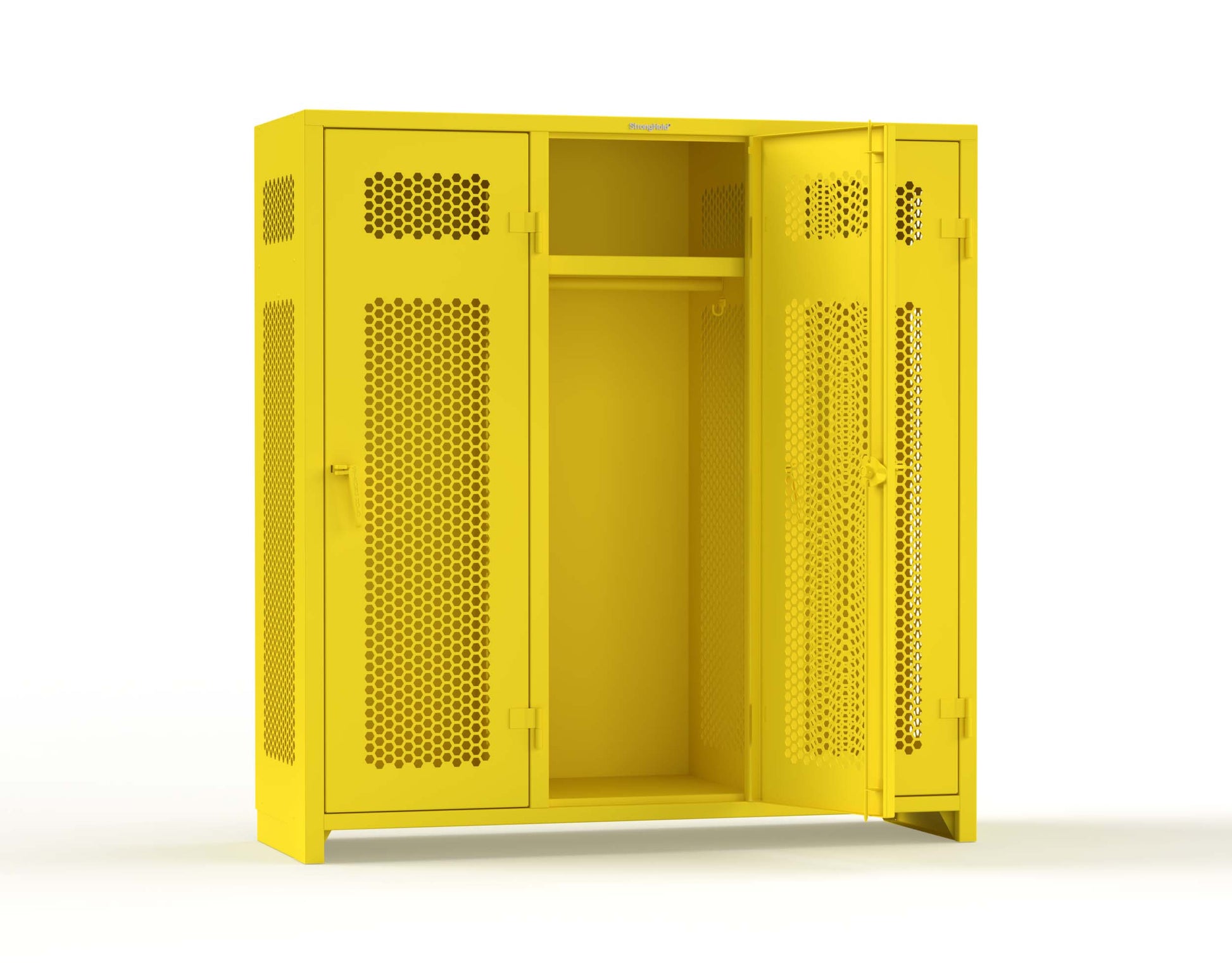 Extra Heavy Duty 14 GA Ventilated Single-Tier Locker with Shelf and Hanger Rod, 3 Compartments - 72 in. W x 24 in. D x 75 in. H - 66-3H-24-1T-L-1023