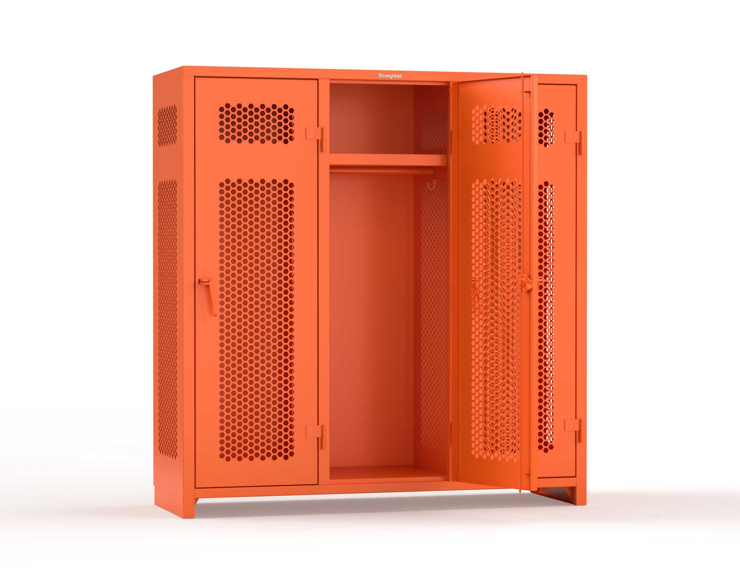 Extra Heavy Duty 14 GA Ventilated Single-Tier Locker with Shelf and Hanger Rod, 3 Compartments - 72 in. W x 24 in. D x 75 in. H - 66-3H-24-1T-L-2004