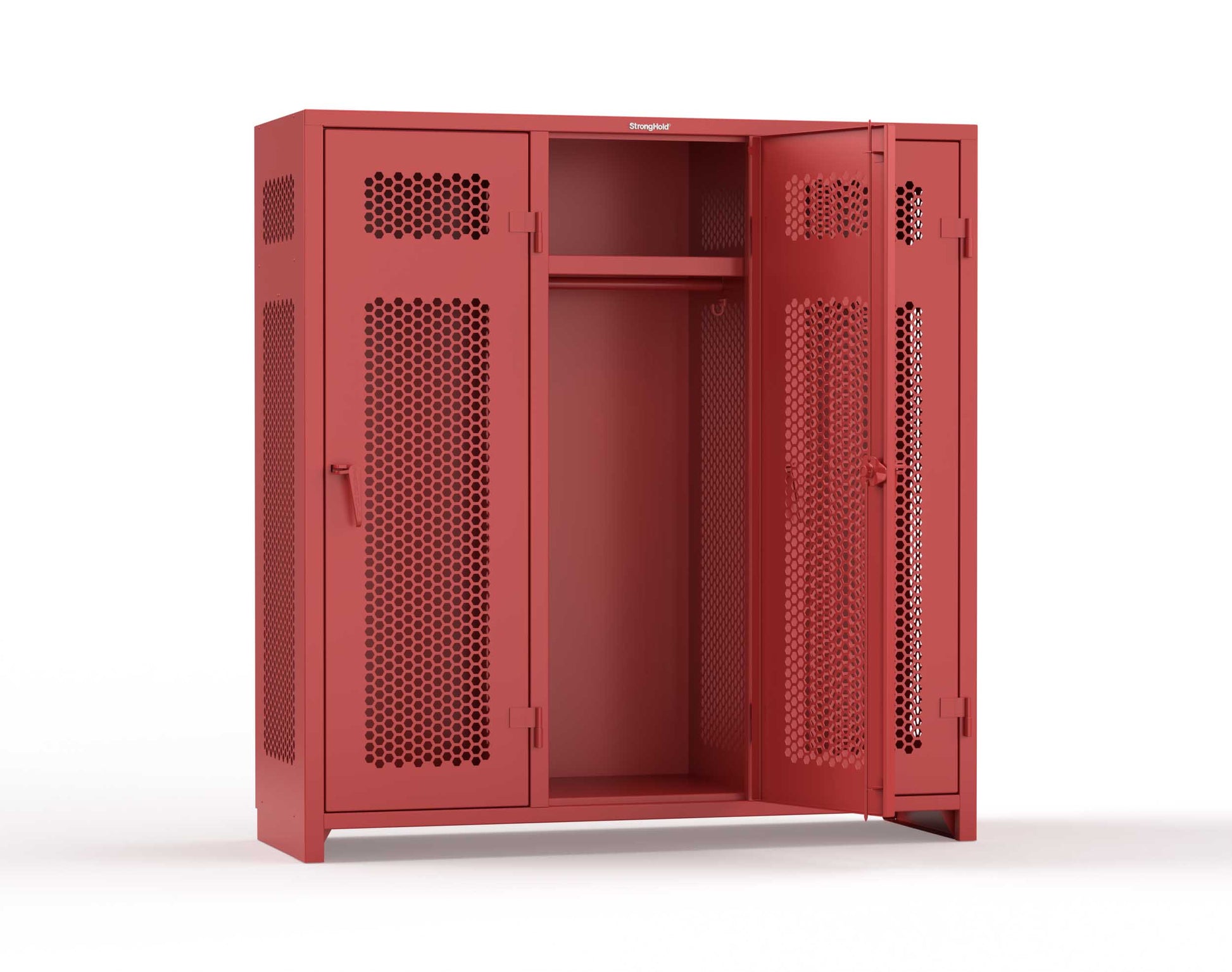 Extra Heavy Duty 14 GA Ventilated Single-Tier Locker with Shelf and Hanger Rod, 3 Compartments - 72 in. W x 24 in. D x 75 in. H - 66-3H-24-1T-L-3001