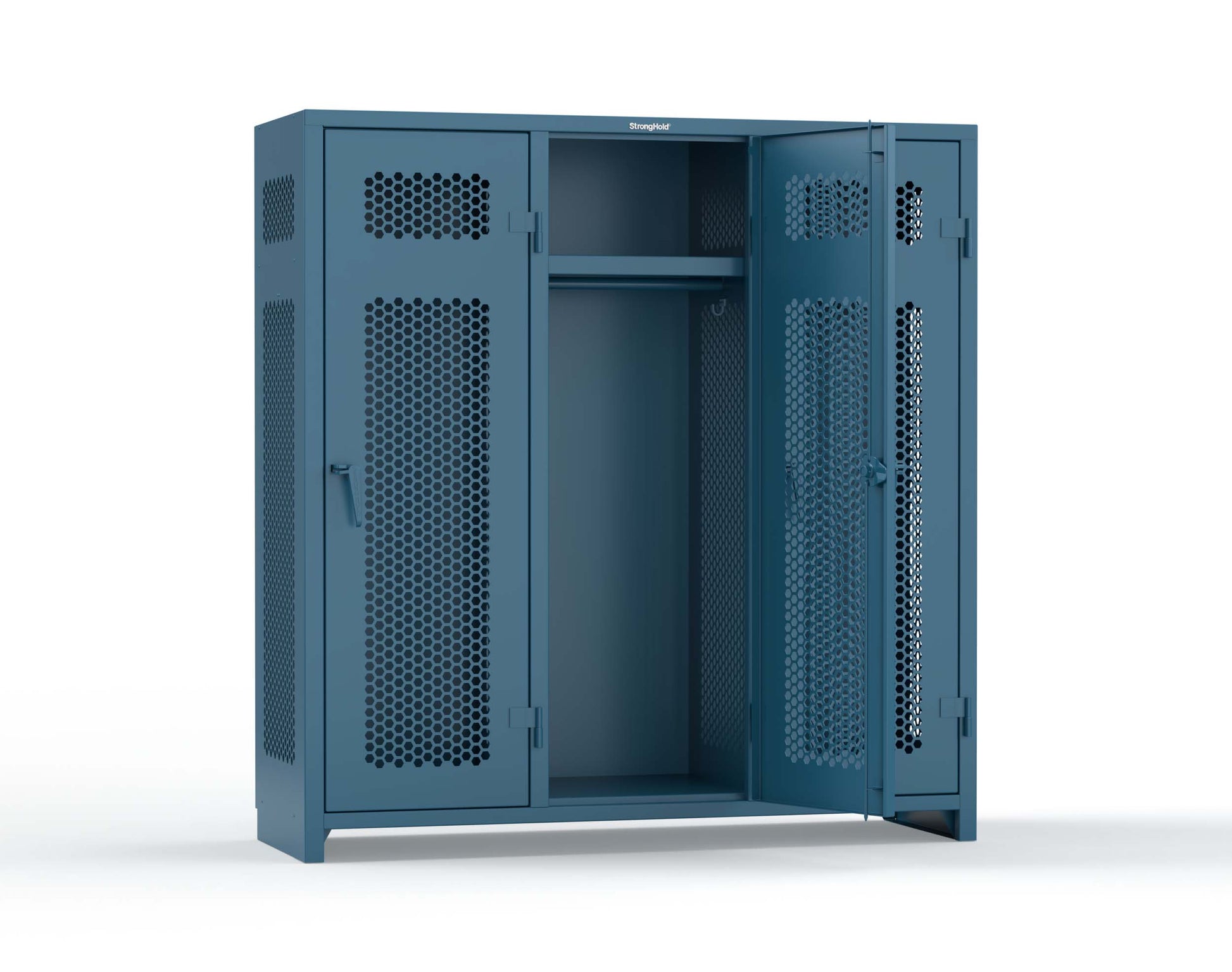 Extra Heavy Duty 14 GA Ventilated Single-Tier Locker with Shelf and Hanger Rod, 3 Compartments - 72 in. W x 24 in. D x 75 in. H - 66-3H-24-1T-L-5010