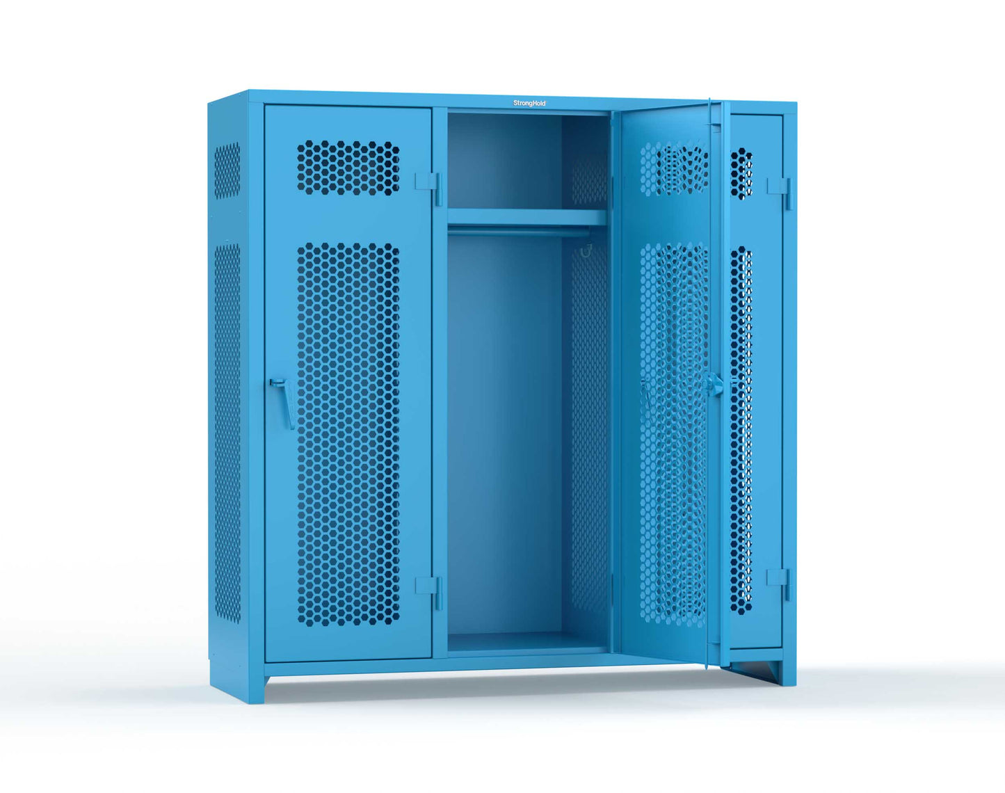 Extra Heavy Duty 14 GA Ventilated Single-Tier Locker with Shelf and Hanger Rod, 3 Compartments - 72 in. W x 24 in. D x 75 in. H - 66-3H-24-1T-L-5012