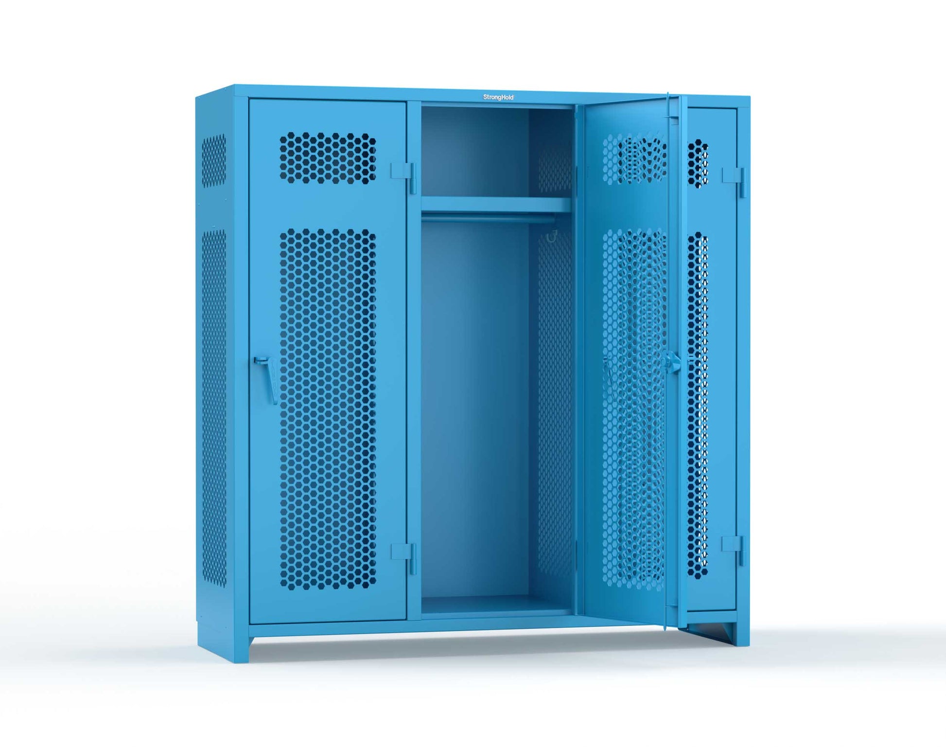 Extra Heavy Duty 14 GA Ventilated Single-Tier Locker with Shelf and Hanger Rod, 3 Compartments - 72 in. W x 24 in. D x 75 in. H - 66-3H-24-1T-L-5012