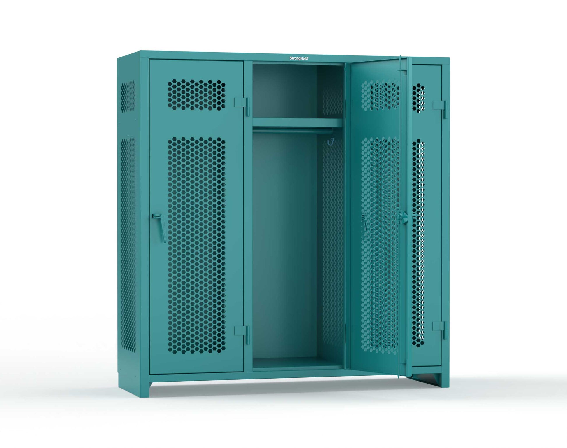 Extra Heavy Duty 14 GA Ventilated Single-Tier Locker with Shelf and Hanger Rod, 3 Compartments - 72 in. W x 24 in. D x 75 in. H - 66-3H-24-1T-L-5021