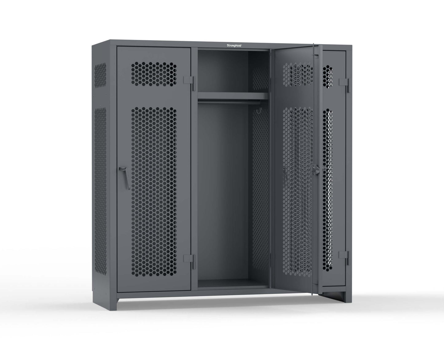 Extra Heavy Duty 14 GA Ventilated Single-Tier Locker with Shelf and Hanger Rod, 3 Compartments - 72 in. W x 24 in. D x 75 in. H - 66-3H-24-1T-L-7024