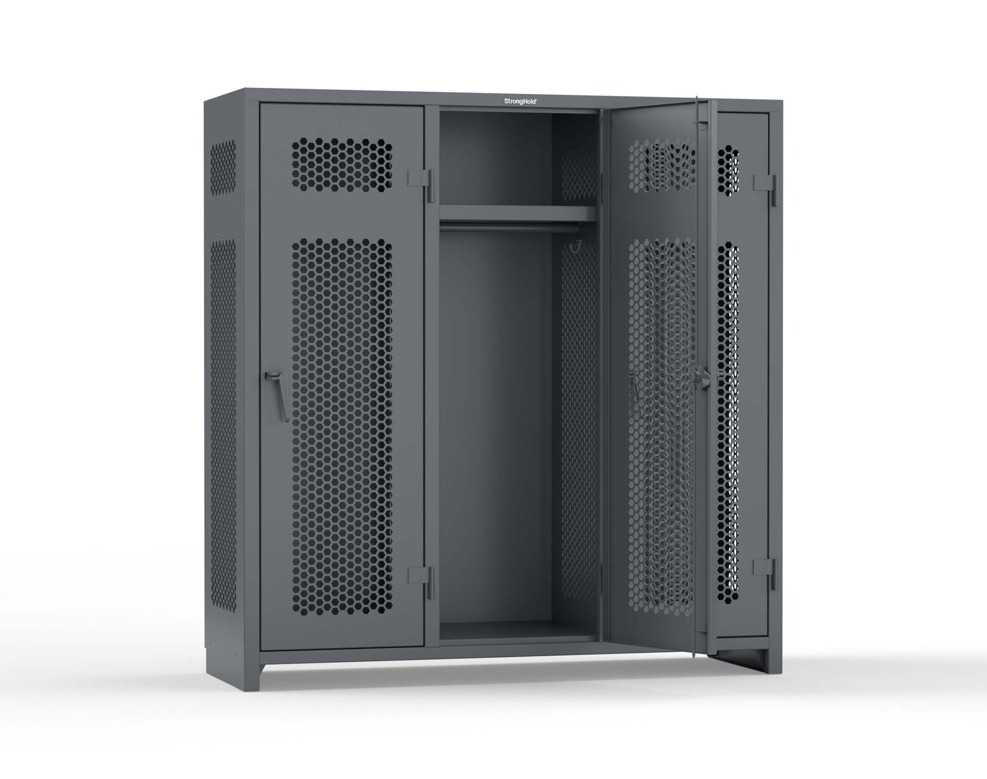 Extra Heavy Duty 14 GA Ventilated Single-Tier Locker with Shelf and Hanger Rod, 3 Compartments - 72 in. W x 24 in. D x 75 in. H - 66-3H-24-1T-L-7024