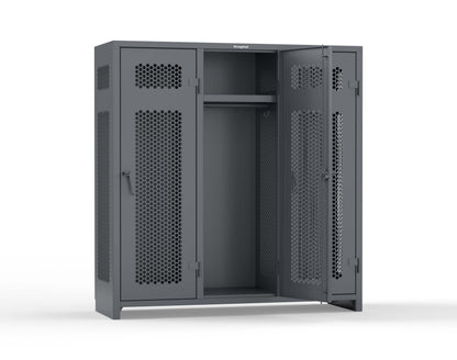 Extra Heavy Duty 14 GA Ventilated Single-Tier Locker with Shelf and Hanger Rod, 3 Compartments - 72 in. W x 24 in. D x 75 in. H - 66-3H-24-1T-L-7024