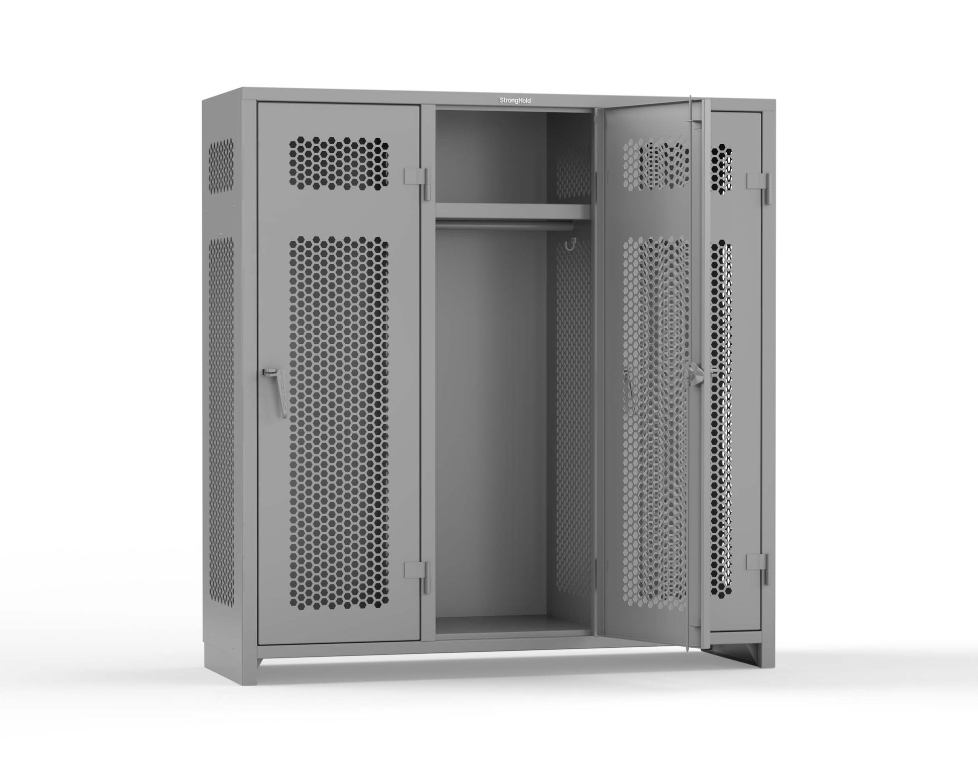 Extra Heavy Duty 14 GA Ventilated Single-Tier Locker with Shelf and Hanger Rod, 3 Compartments - 72 in. W x 24 in. D x 75 in. H - 66-3H-24-1T-L-7037