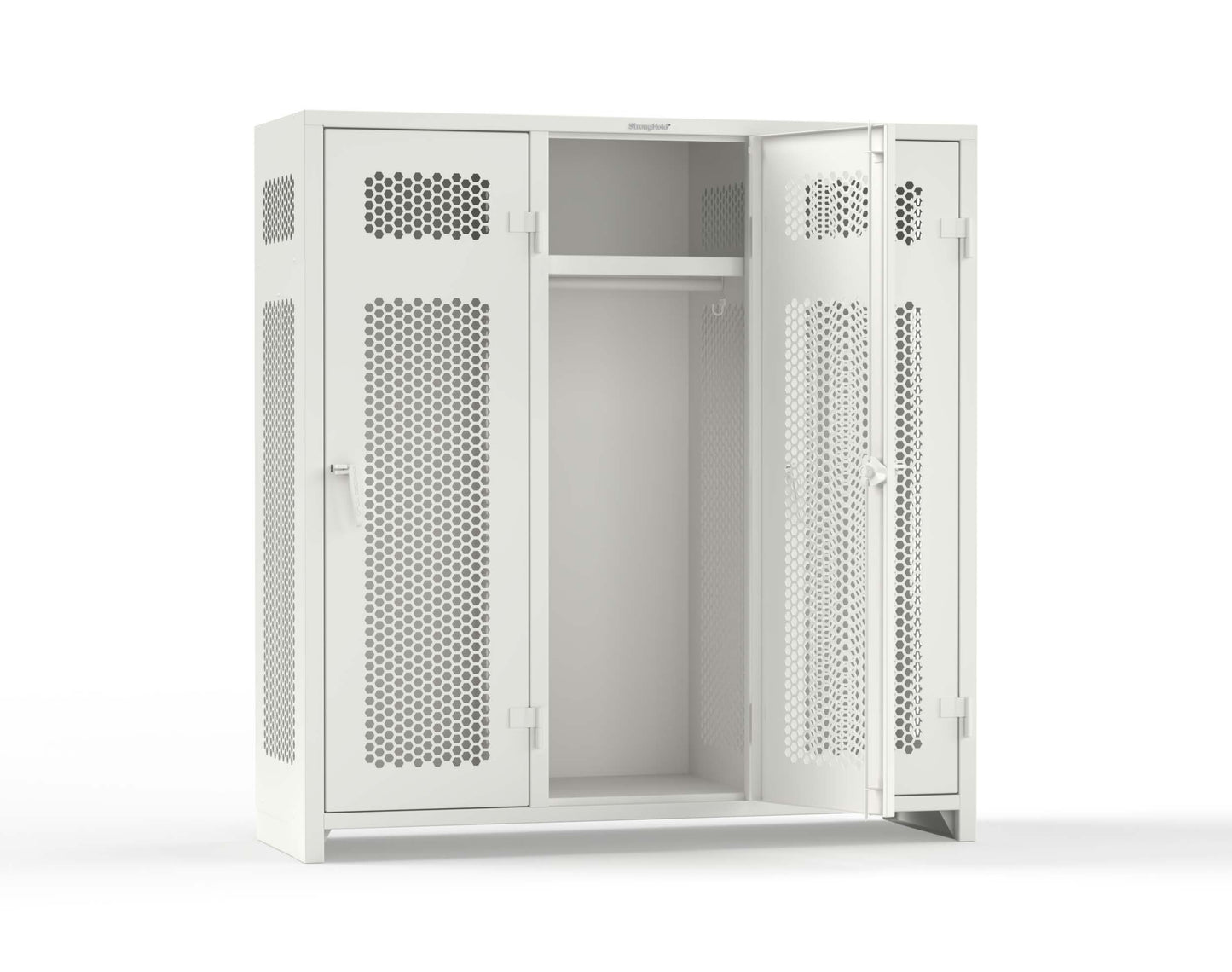 Extra Heavy Duty 14 GA Ventilated Single-Tier Locker with Shelf and Hanger Rod, 3 Compartments - 72 in. W x 24 in. D x 75 in. H - 66-3H-24-1T-L-9003