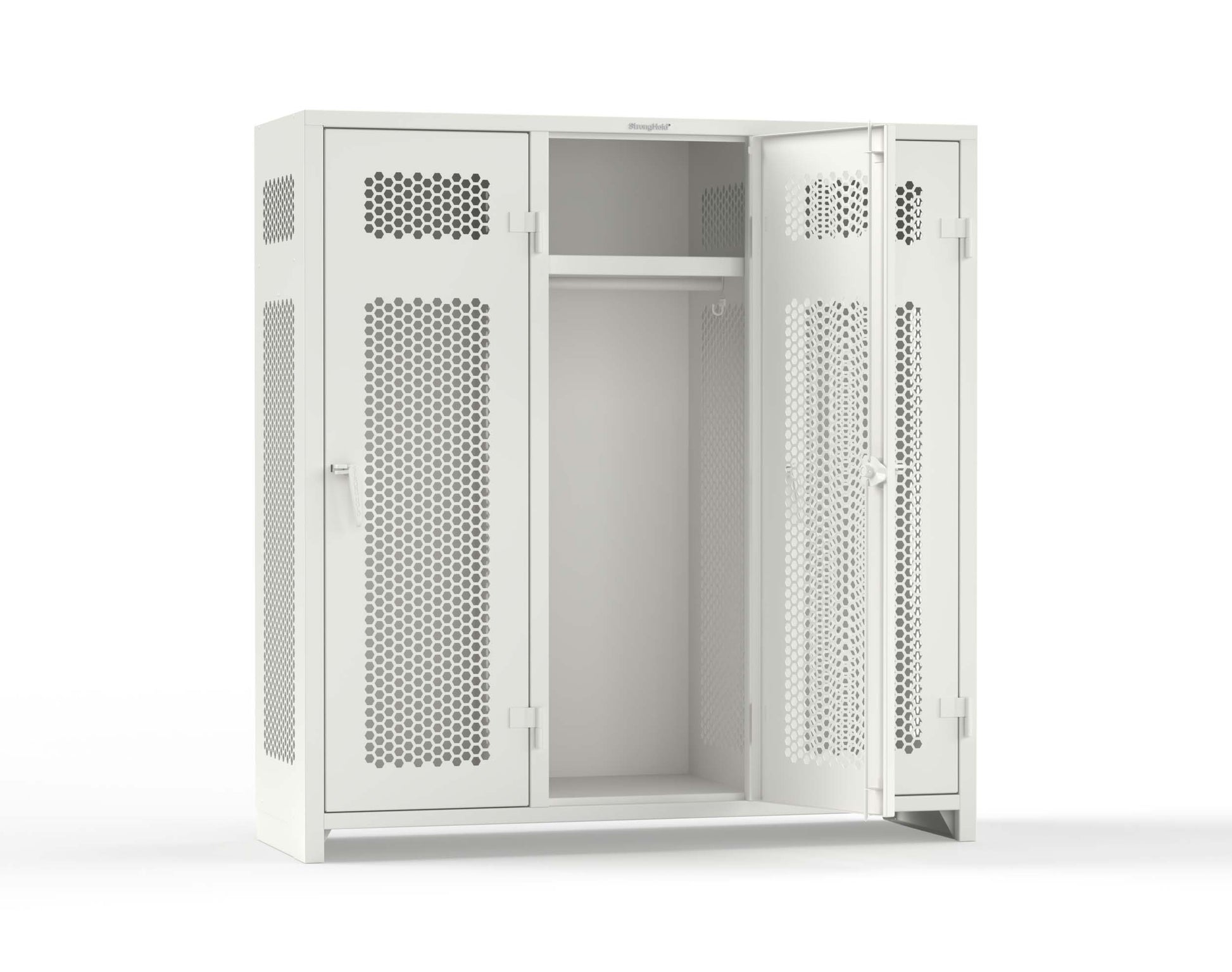 Extra Heavy Duty 14 GA Ventilated Single-Tier Locker with Shelf and Hanger Rod, 3 Compartments - 72 in. W x 24 in. D x 75 in. H - 66-3H-24-1T-L-9003