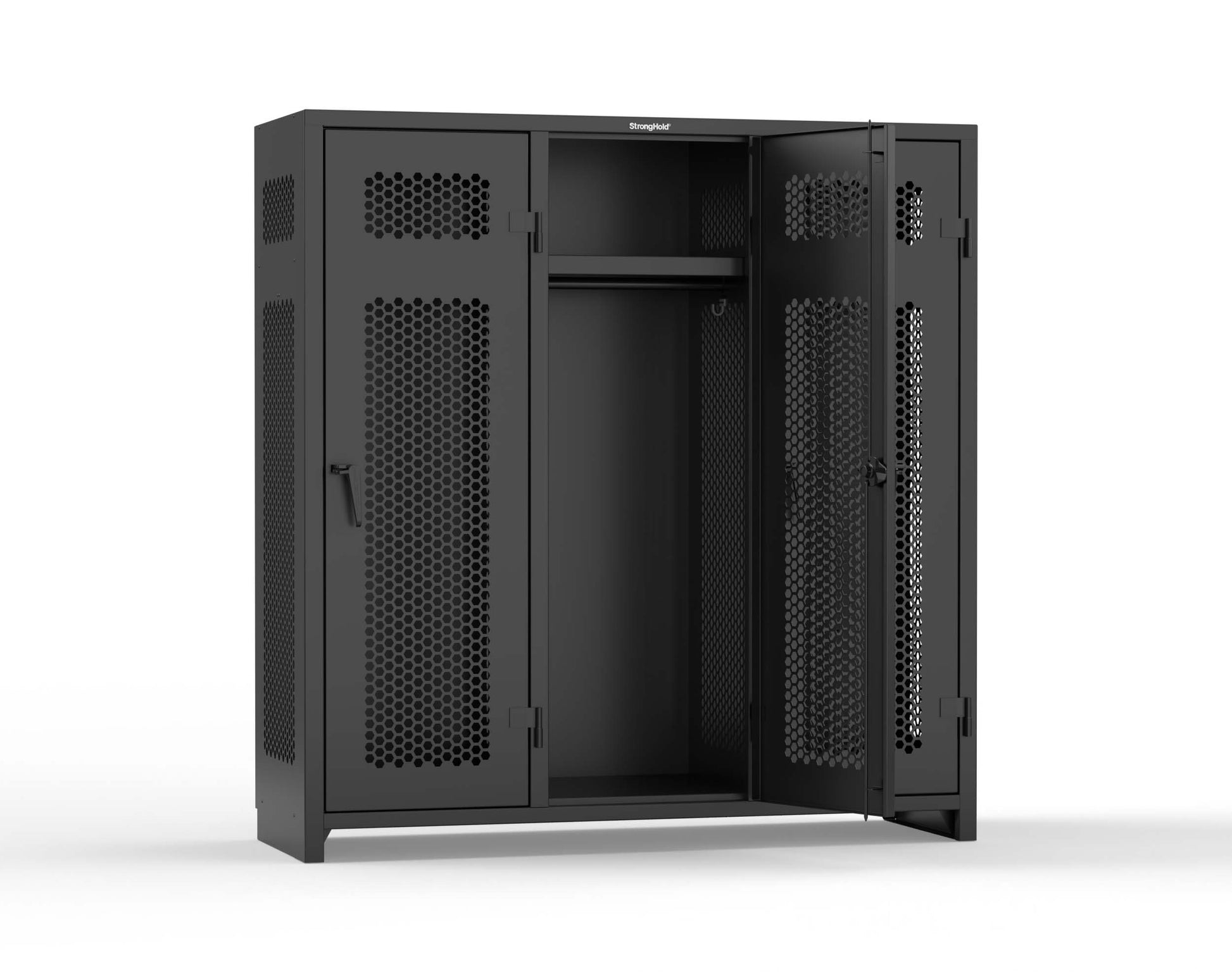Extra Heavy Duty 14 GA Ventilated Single-Tier Locker with Shelf and Hanger Rod, 3 Compartments - 72 in. W x 24 in. D x 75 in. H - 66-3H-24-1T-L-9005