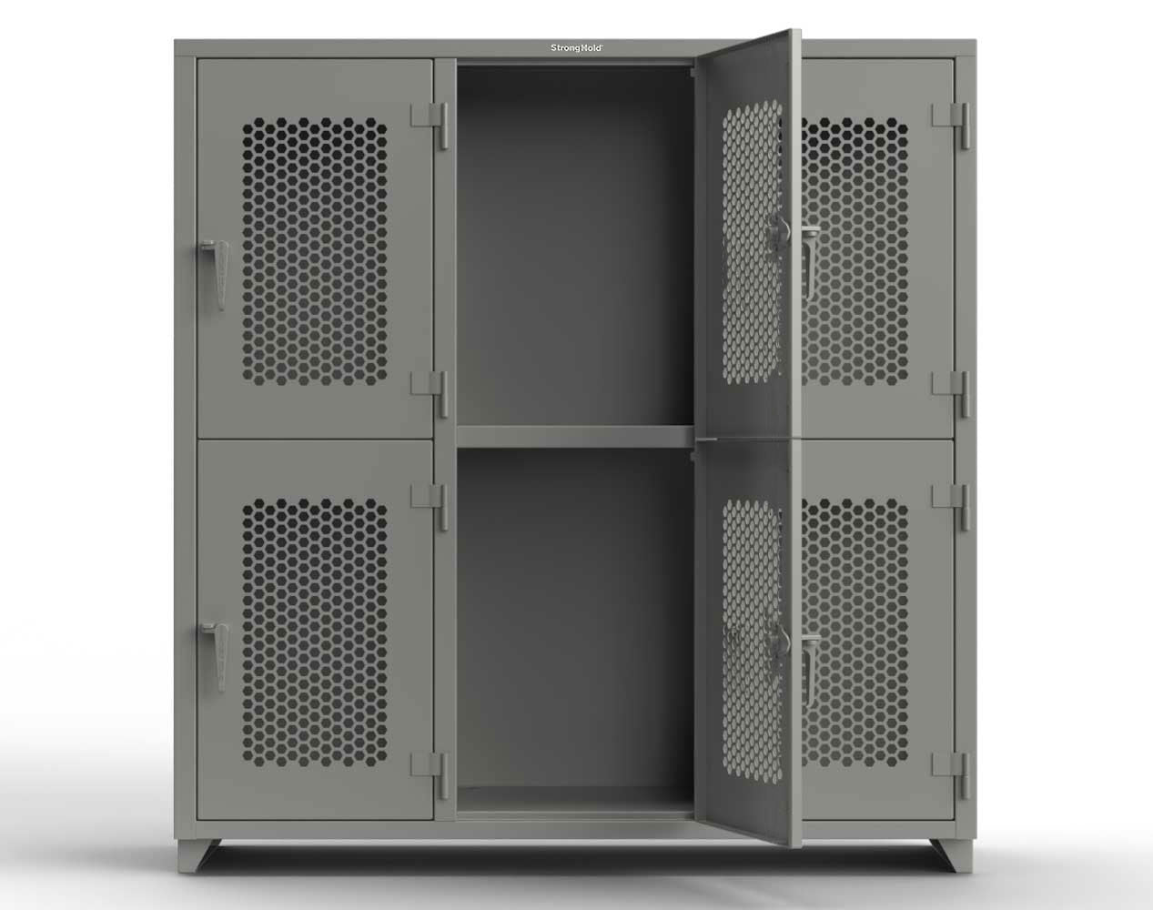 Extra Heavy Duty 14 GA Double-Tier Ventilated Locker, 6 Compartments - 72 in. W x 24 in. D x 75 in. H