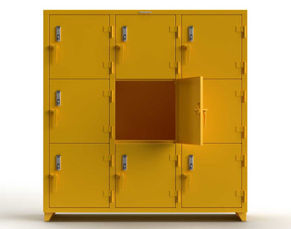 Extra Heavy Duty 14 GA Triple-Tier Locker with Keyless Entry Lock, 9 Compartments � 72 in. W x 24 in. D x 75 in. H