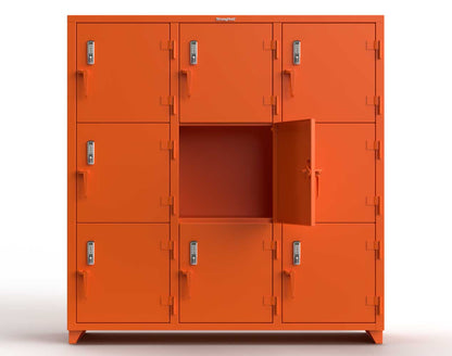 Extra Heavy Duty 14 GA Triple-Tier Locker with Keyless Entry Lock, 9 Compartments � 72 in. W x 24 in. D x 75 in. H