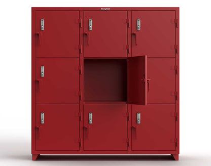 Extra Heavy Duty 14 GA Triple-Tier Locker with Keyless Entry Lock, 9 Compartments � 72 in. W x 24 in. D x 75 in. H