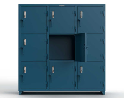 Extra Heavy Duty 14 GA Triple-Tier Locker with Keyless Entry Lock, 9 Compartments � 72 in. W x 24 in. D x 75 in. H