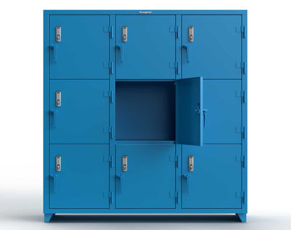 Extra Heavy Duty 14 GA Triple-Tier Locker with Keyless Entry Lock, 9 Compartments � 72 in. W x 24 in. D x 75 in. H