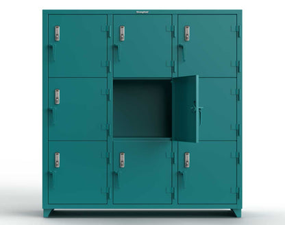 Extra Heavy Duty 14 GA Triple-Tier Locker with Keyless Entry Lock, 9 Compartments � 72 in. W x 24 in. D x 75 in. H