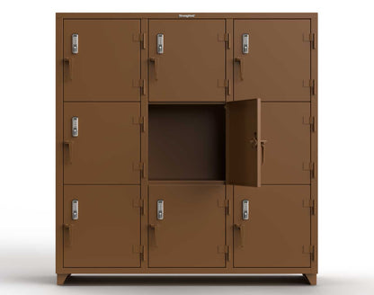 Extra Heavy Duty 14 GA Triple-Tier Locker with Keyless Entry Lock, 9 Compartments � 72 in. W x 24 in. D x 75 in. H