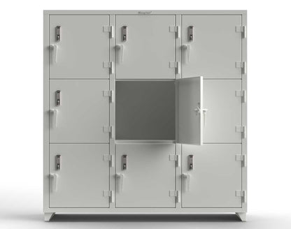 Extra Heavy Duty 14 GA Triple-Tier Locker with Keyless Entry Lock, 9 Compartments � 72 in. W x 24 in. D x 75 in. H