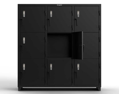 Extra Heavy Duty 14 GA Triple-Tier Locker with Keyless Entry Lock, 9 Compartments � 72 in. W x 24 in. D x 75 in. H