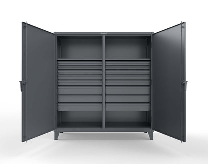 Extreme Duty 12 GA Double Shift Cabinet with 16 Drawers, 2 Shelves - 72 In. W x 24 In. D x 78 In. H - 66-DS-242-16DB-7024
